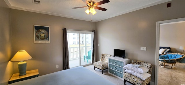 1100 Commons Blvd Unit 606, Myrtle Beach, SC 29572 - bedroom with access to outside, crown molding, and a ceiling fan