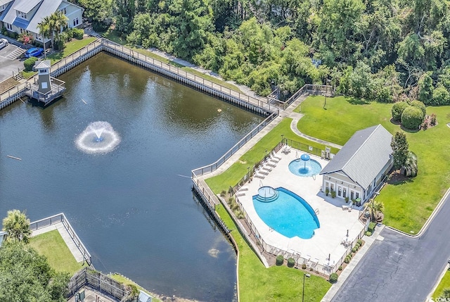aerial view with a water view