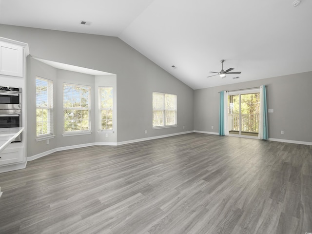 4854 Meadowsweet Dr Unit 1909, Myrtle Beach, SC 29579 - unfurnished living room with a ceiling fan, lofted ceiling, and light wood finished floors