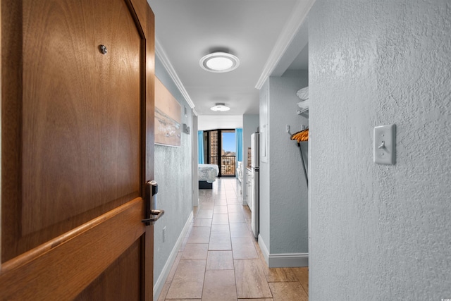 9550 Shore Dr Unit 1026, Myrtle Beach, SC 29572 - corridor featuring a textured wall, light tile patterned flooring, and baseboards