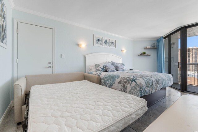 9550 Shore Dr Unit 1026, Myrtle Beach, SC 29572 - tiled bedroom featuring access to exterior and ornamental molding