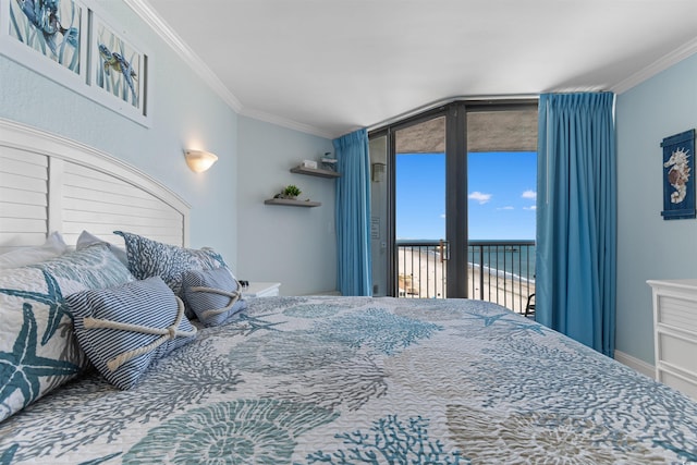 9550 Shore Dr Unit 1026, Myrtle Beach, SC 29572 - bedroom featuring access to exterior, ornamental molding, and a water view
