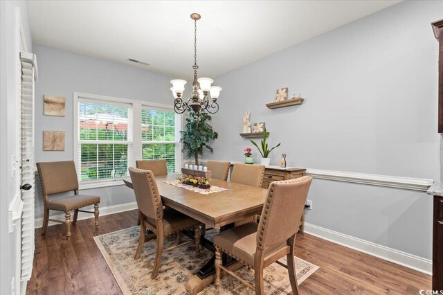 129 Astoria Park Loop, Conway, SC 29526 - dining room featuring wood finished floors and ceiling fan with notable chandelier