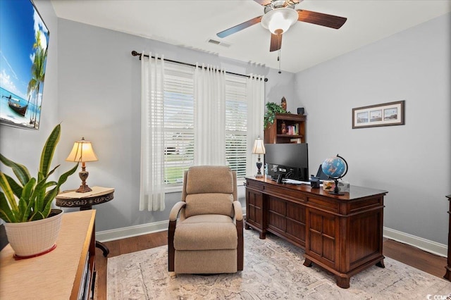 129 Astoria Park Loop, Conway, SC 29526 - office with baseboards, wood finished floors, and ceiling fan