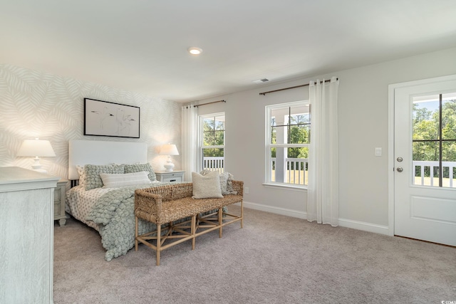 bedroom featuring baseboards, multiple windows, and carpet floors