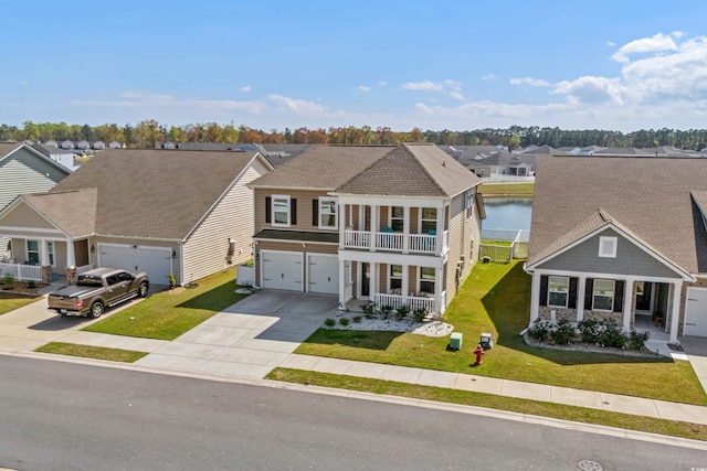 852 Harrison Mill St, Myrtle Beach, SC 29579 - view of front facade featuring a porch, concrete driveway, a residential view, a front yard, and an attached garage