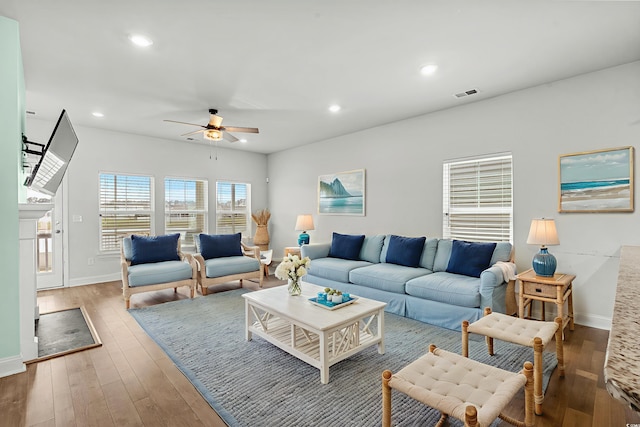 852 Harrison Mill St, Myrtle Beach, SC 29579 - living room featuring a ceiling fan, hardwood / wood-style floors, and recessed lighting