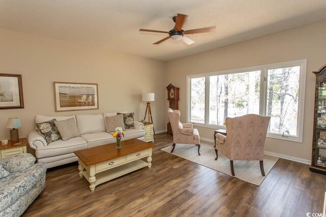 1221 Tidewater Dr Unit 1922, North Myrtle Beach, SC 29582 - living area featuring wood finished floors, ceiling fan, and baseboards