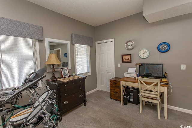 1221 Tidewater Dr Unit 1922, North Myrtle Beach, SC 29582 - carpeted home office with baseboards and a textured ceiling
