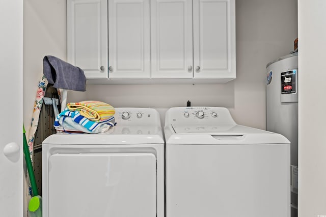 laundry room with water heater, washer and clothes dryer, and laundry area