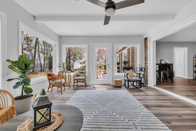 sunroom / solarium with beam ceiling