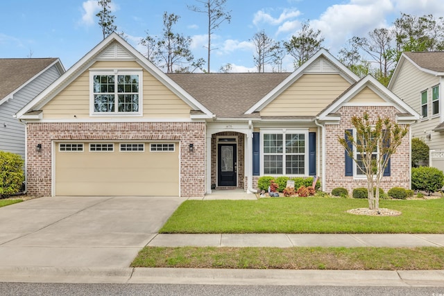 1478 Suncrest Dr, Myrtle Beach, SC 29577 - view of front of property featuring brick siding, a front yard, driveway, and roof with shingles