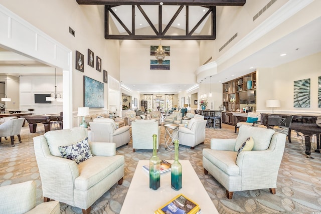 1478 Suncrest Dr, Myrtle Beach, SC 29577 - common area featuring a high ceiling, recessed lighting, and beamed ceiling