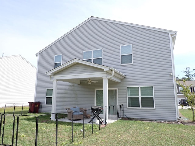 447 Archer Ct, Conway, SC 29526 - back of house with fence, a yard, a patio area, and a ceiling fan