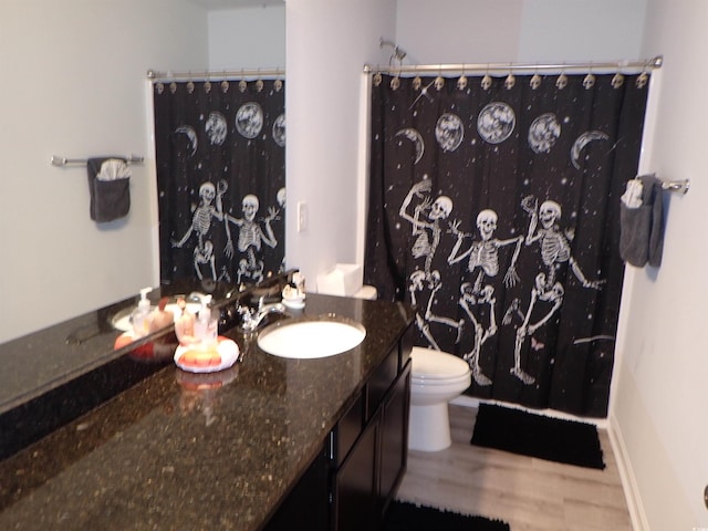 447 Archer Ct, Conway, SC 29526 - full bath with toilet, vanity, curtained shower, and wood finished floors