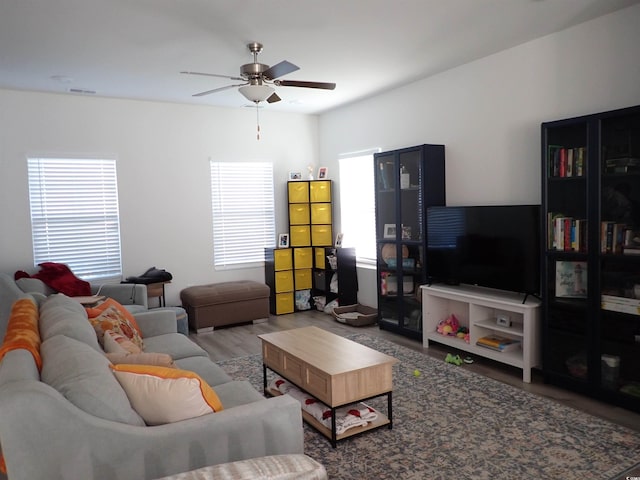 447 Archer Ct, Conway, SC 29526 - living room with a ceiling fan and wood finished floors