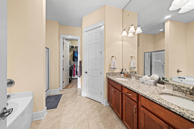 2790 Howard Ave Unit D, Myrtle Beach, SC 29577 - full bath with a shower stall, a garden tub, double vanity, and tile patterned flooring