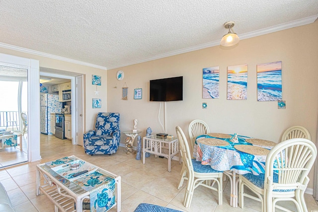 200 76th Ave N Unit 1211, Myrtle Beach, SC 29572 - dining space with light tile patterned flooring, a textured ceiling, ornamental molding, and baseboards
