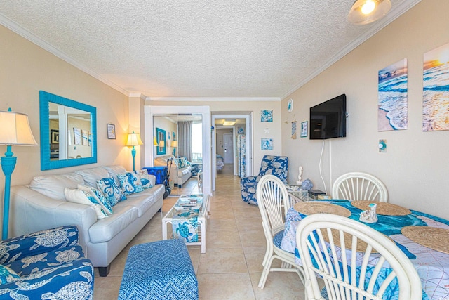 200 76th Ave N Unit 1211, Myrtle Beach, SC 29572 - living area with crown molding, a textured ceiling, and light tile patterned floors