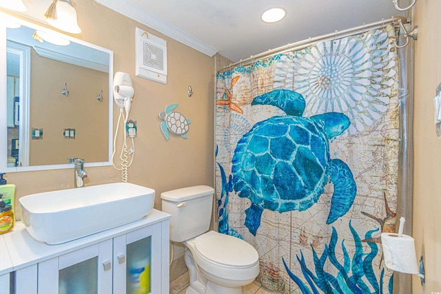 200 76th Ave N Unit 1211, Myrtle Beach, SC 29572 - full bath featuring vanity, toilet, ornamental molding, and a shower with curtain