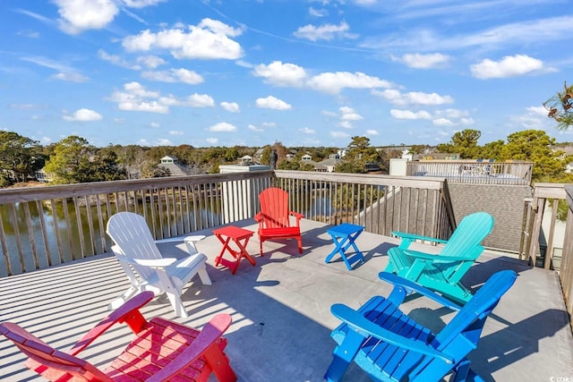 view of patio / terrace featuring a water view