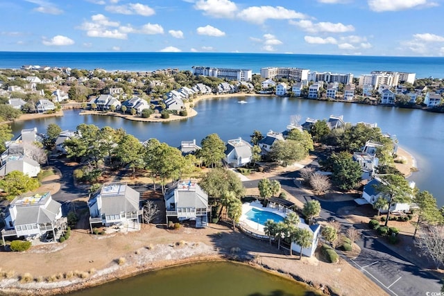 aerial view featuring a water view