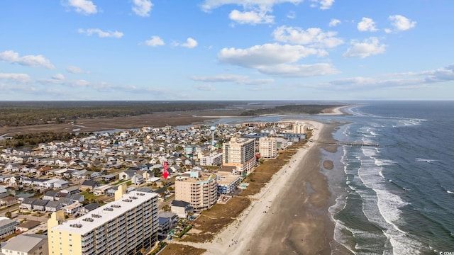 aerial view featuring a beach view and a water view