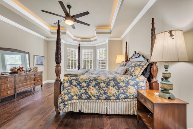 152 Creek Harbour Cir, Murrells Inlet, SC 29576 - bedroom featuring a raised ceiling, dark wood-type flooring, baseboards, and ornamental molding