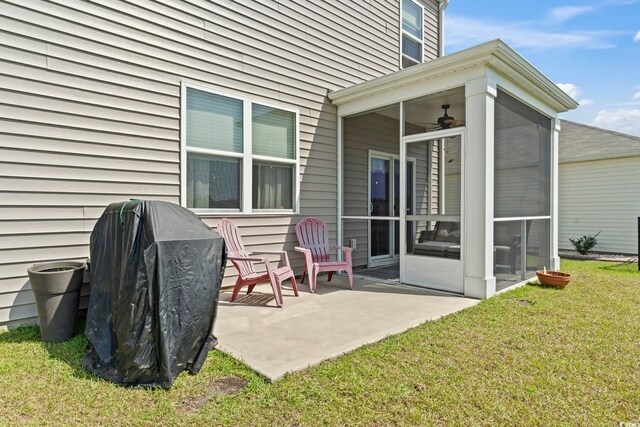 7037 Grant St, Little River, SC 29566 - view of patio with a sunroom, grilling area, and ceiling fan