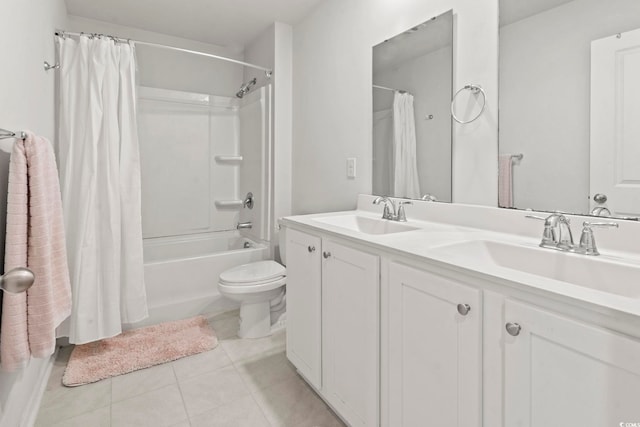 7037 Grant St, Little River, SC 29566 - bathroom with tile patterned flooring, shower / tub combo, double vanity, and toilet