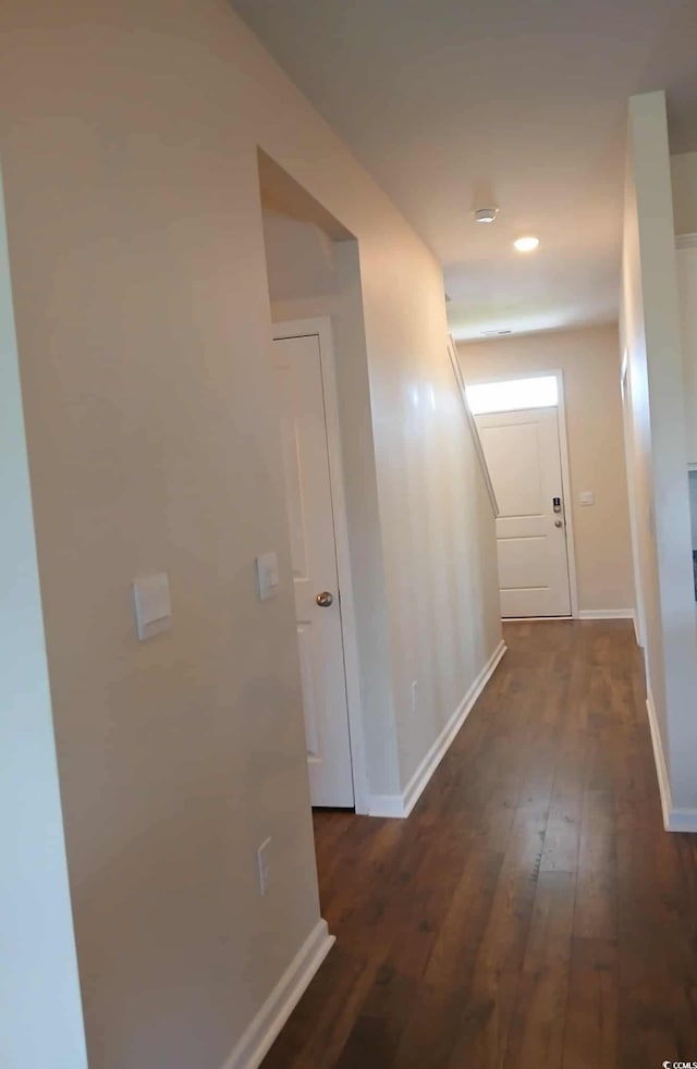 7037 Grant St, Little River, SC 29566 - hall with dark wood finished floors and baseboards