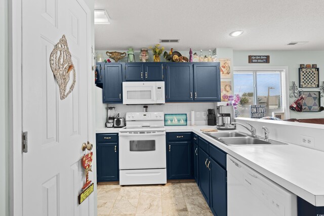 213 Landing Rd Unit A, North Myrtle Beach, SC 29582 - kitchen featuring white appliances, a sink, and blue cabinets