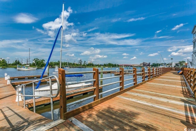 view of dock with a water view