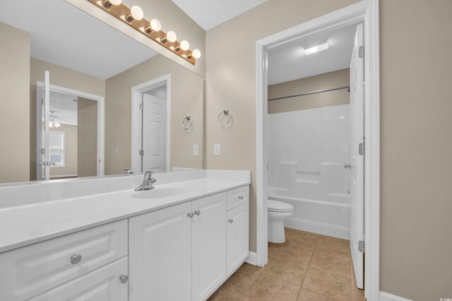1545 Spinnaker Dr Unit 2C, North Myrtle Beach, SC 29582 - bathroom featuring vanity, toilet, tile patterned flooring, tub / shower combination, and a ceiling fan