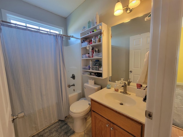 7473 Louisville Rd, Aynor, SC 29511 - bathroom featuring toilet, tile patterned floors, vanity, and shower / bath combination with curtain