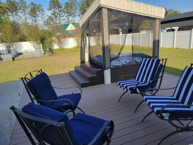 7473 Louisville Rd, Aynor, SC 29511 - deck with a yard, a fenced backyard, and a hot tub