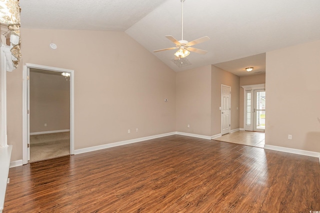 406 Pritchard St, Myrtle Beach, SC 29588 - unfurnished room with baseboards, a ceiling fan, lofted ceiling, and wood finished floors