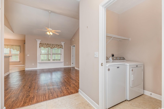 406 Pritchard St, Myrtle Beach, SC 29588 - laundry area with ceiling fan, washing machine and dryer, baseboards, and laundry area