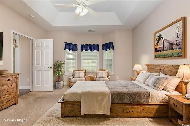 406 Pritchard St, Myrtle Beach, SC 29588 - bedroom featuring a raised ceiling, carpet floors, a ceiling fan, baseboards, and visible vents