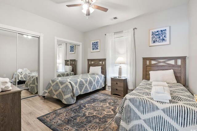 4861 Luster Leaf Cir Unit 104, Myrtle Beach, SC 29577 - bedroom with light wood finished floors, multiple closets, and a ceiling fan