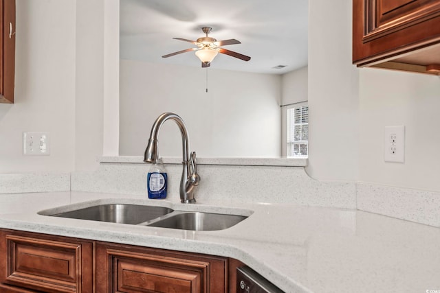601 Seth Ln, Longs, SC 29568 - kitchen featuring a sink, light stone countertops, and ceiling fan