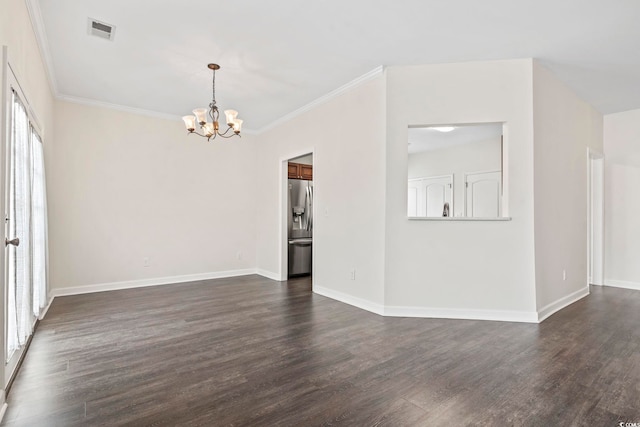601 Seth Ln, Longs, SC 29568 - spare room with a chandelier, dark wood finished floors, crown molding, and baseboards
