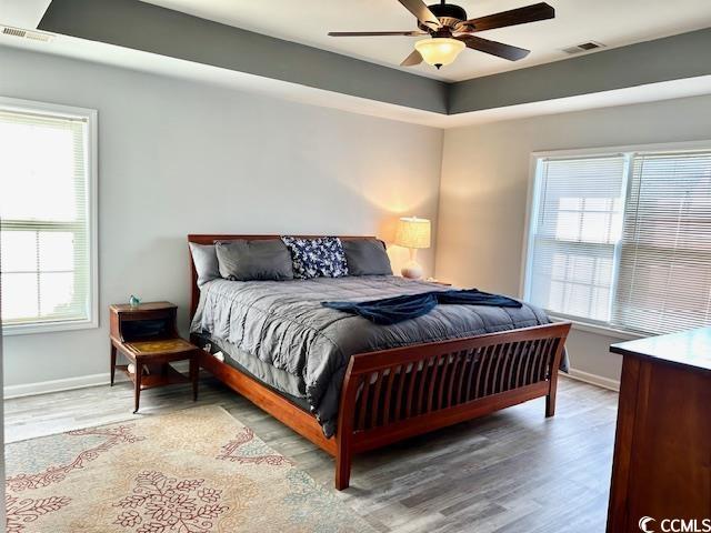 232 Marbella Dr, Murrells Inlet, SC 29576 - bedroom featuring multiple windows, wood finished floors, baseboards, and a ceiling fan