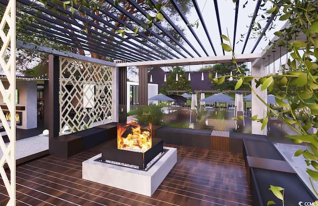 232 Marbella Dr, Murrells Inlet, SC 29576 - deck featuring a fire pit and a pergola