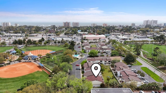 aerial view featuring a city view