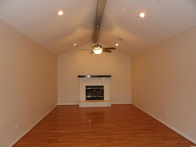 1208 Mackie Cir, Myrtle Beach, SC 29579 - unfurnished living room with wood finished floors, ceiling fan, a brick fireplace, baseboards, and recessed lighting
