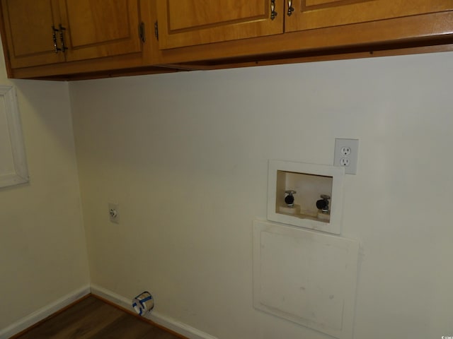 1208 Mackie Cir, Myrtle Beach, SC 29579 - washroom featuring cabinet space, baseboards, dark wood finished floors, electric dryer hookup, and hookup for a washing machine