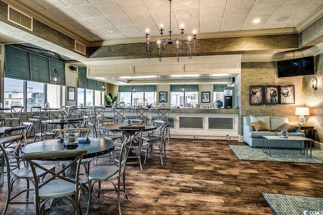 1105 S Ocean Blvd Unit 502, Myrtle Beach, SC 29577 - dining area with ornamental molding, a chandelier, wood finished floors, and recessed lighting