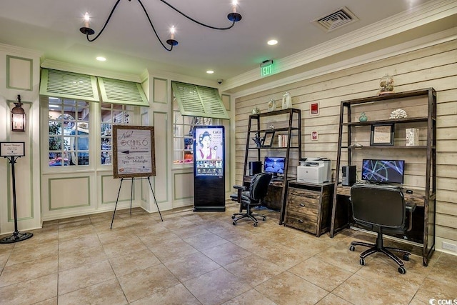1105 S Ocean Blvd Unit 502, Myrtle Beach, SC 29577 - office featuring ornamental molding, recessed lighting, and tile patterned flooring