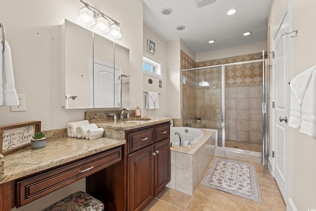 2039 Woodburn Dr, Myrtle Beach, SC 29579 - full bathroom with tile patterned floors, a garden tub, vanity, a stall shower, and recessed lighting